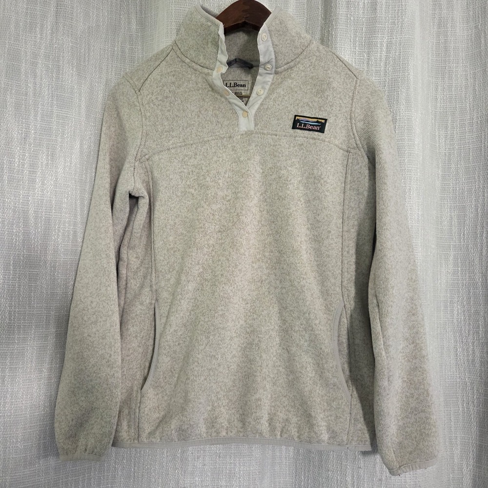 L.L. Bean Fleece Snap Up Pullover Jacket Sweatshirt Women's Size XS Beige